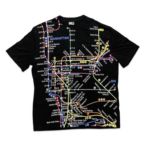 90s NYC Subway Map Line Black Vintage tee - Picture 1 of 5